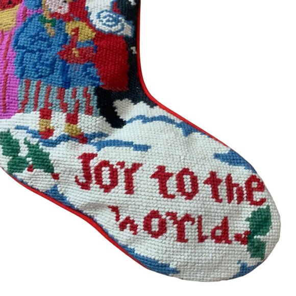 VTG Joy To The World Carolers Wool Needlepoint Christmas Stocking By C.B.K. LTD - Picture 2 of 7